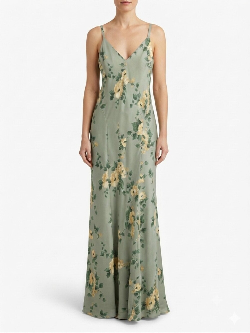 NWT Reformation Serafina Silk Floral Sage Green Slip Maxi Dress Size 12